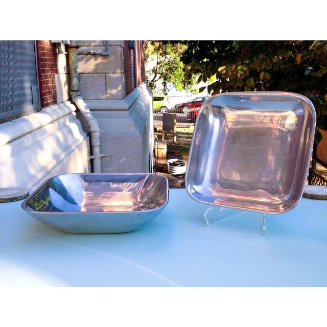 Metal 1970s Nambe Two (2) Nesting Square Serving Bowls Vessels For Sale - Image 7 of 14