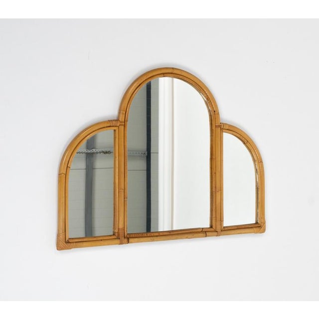 Mid-Century Modern Bamboo and Rattan Three Arches Wall Mirror, 1970s For Sale - Image 4 of 10