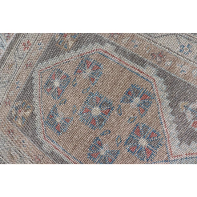 Floral Medallion Oushak Runner With Tribal Motifs and on a Gray Background For Sale - Image 12 of 13