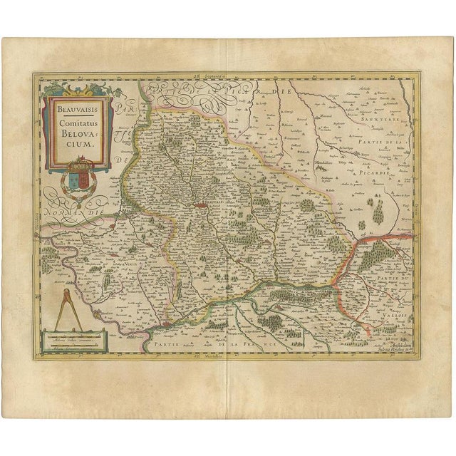 Antique Map of the Region of Beauvais by Hondius, 1630 For Sale - Image 5 of 5