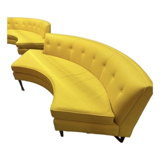 Pair of Jonathan Adler Curved Arc Banquette Sectional — Custom Yellow Upholstery — Mid-Century Revival For Sale