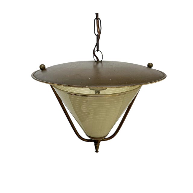 Vintage Lantern Pendant Lamp in Conical Glass, 1950s For Sale - Image 4 of 9