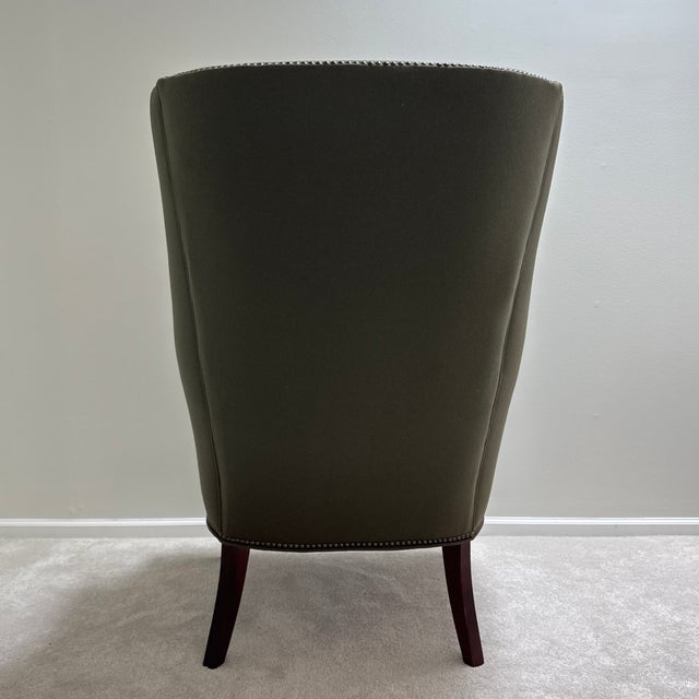 Olive Early 2000s Hickory Chair Isaac Wing Chair in Olive Wool Felt Upholstery For Sale - Image 8 of 12