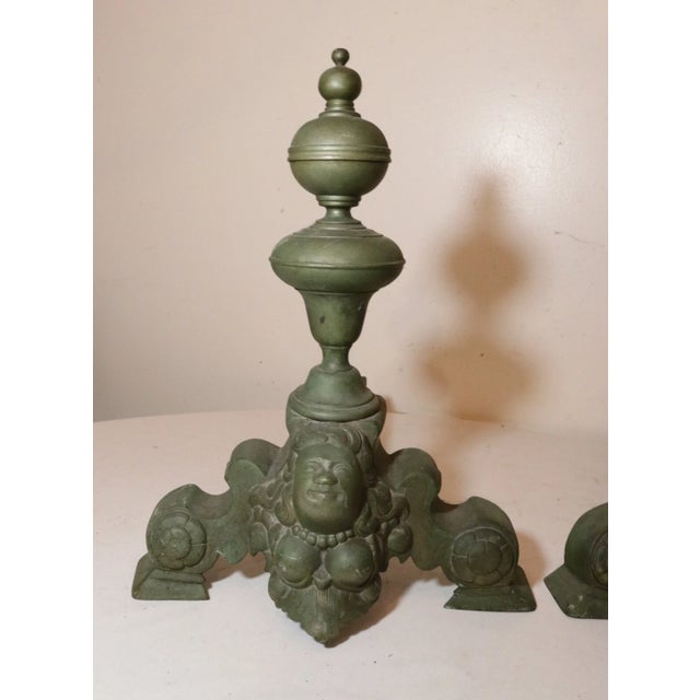 1920s Pair of 2 Antique Ornate Victorian Nude Lady Brass Cast Iron Fireplace Andirons For Sale - Image 5 of 12