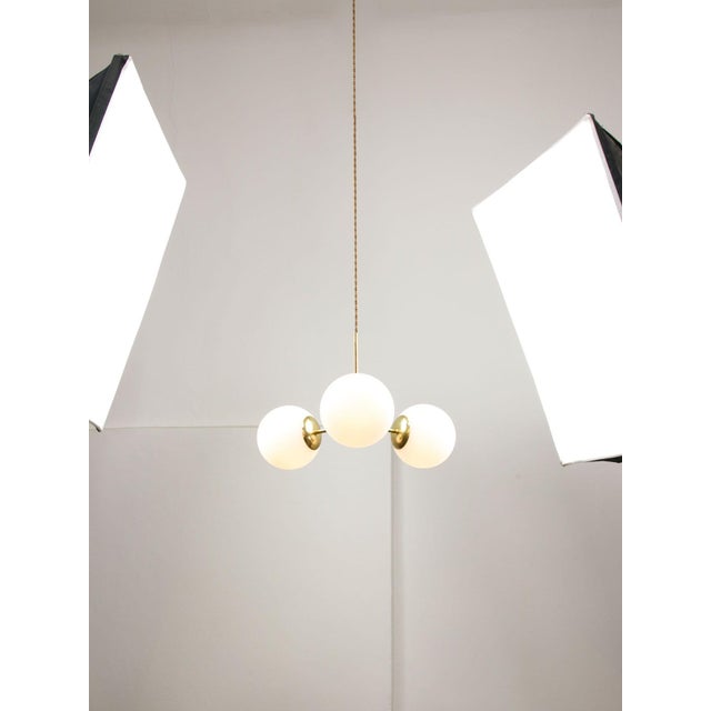 Mid-Century Modern Italian Pendant Light in Brass and Opaline Glass, 1960s For Sale - Image 6 of 15