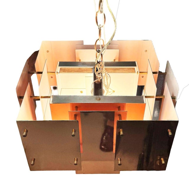 1970s Mid Century Modern Floating Panel "Cityscape" Brutalist Copper Chandelier by Robert Sonneman For Sale - Image 13 of 14