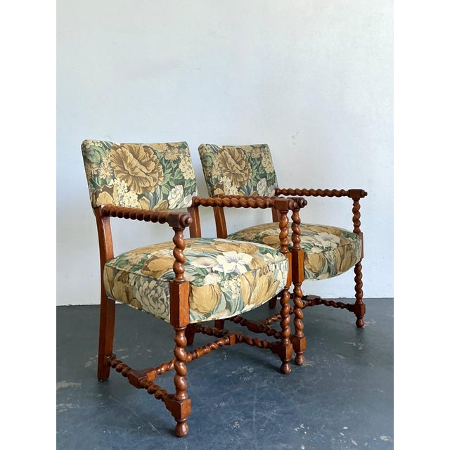 Vintage Twisted Wood Dorothy Draper Upholstered Barley Twist Armchairs For Sale - Image 16 of 18