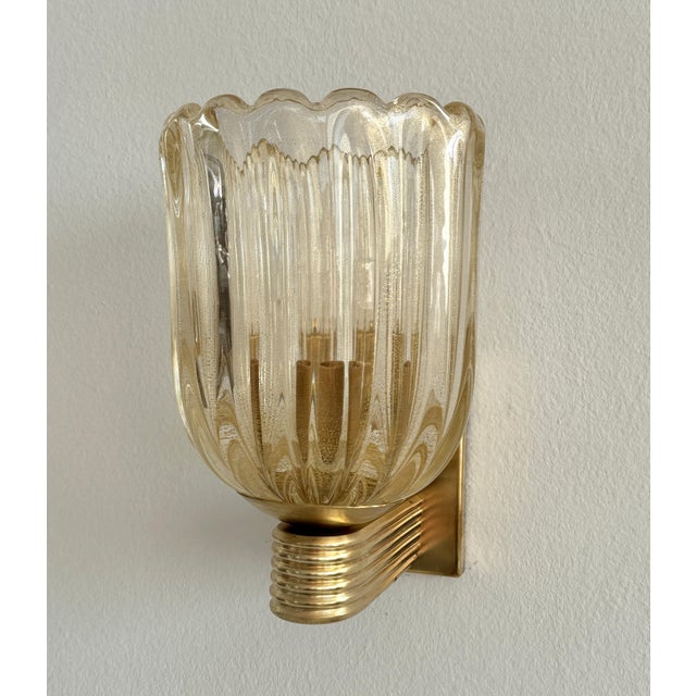 Art Deco Murano Crystal Glass and Brass Wall Sconces, 1990s, Set of 2 For Sale - Image 9 of 13