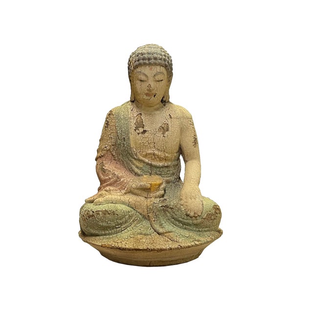 Wood Rustic Wood Sitting Gautama Amitabha Shakyamuni Buddha Statue For Sale - Image 7 of 7