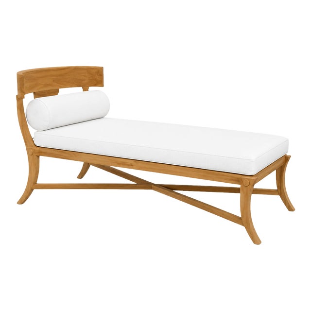 Modern Klismos Teak Patio Chaise Lounge For Sale