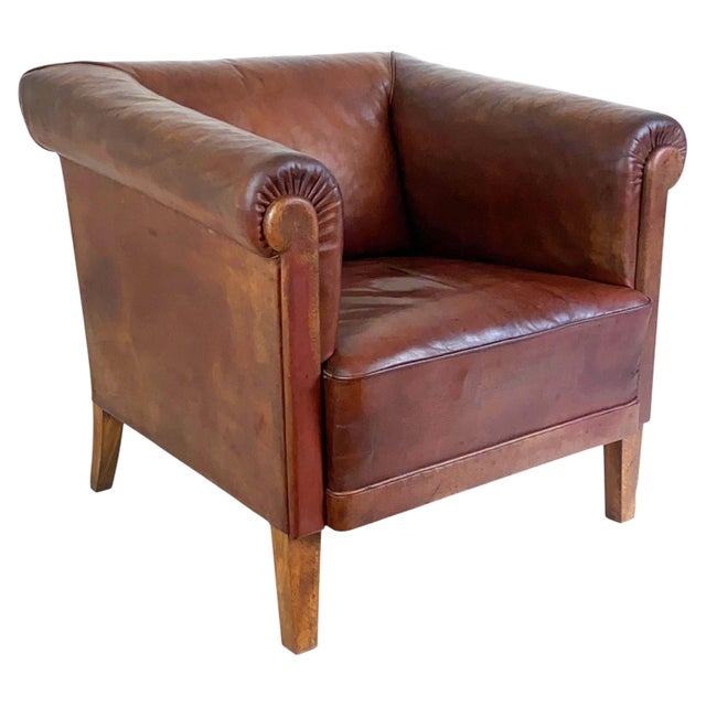 Sofa and Armchairs in Leather Uphostestery, 1920s, Set of 3 For Sale - Image 3 of 18