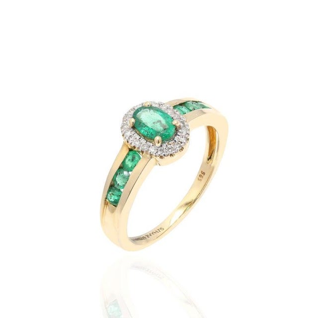 Art Deco 18k Solid Yellow Gold Emerald Statement Ring Size 7 For Sale - Image 3 of 5
