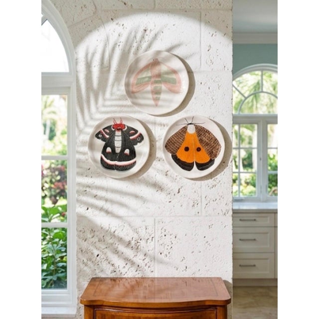 Set of 3 Vintage Spanish Studio Pottery Moth Ceramic Decorative Plates For Sale - Image 10 of 12