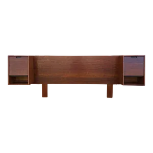 Mid Century Modern Danish Style Queen Teak Headboard With Floating Nightstands