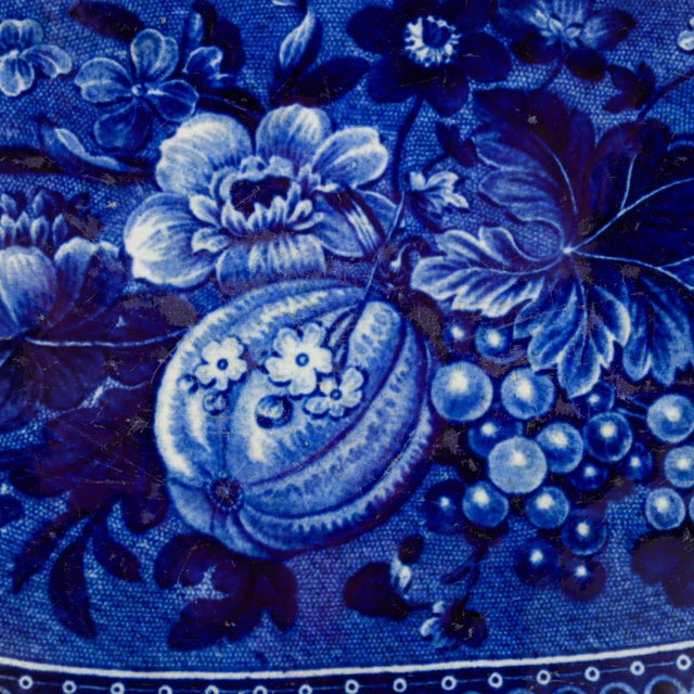 Large Antique Stubbs 'Fruit & Flowers' Blue Transferware Platter or Serving Tray For Sale - Image 15 of 18