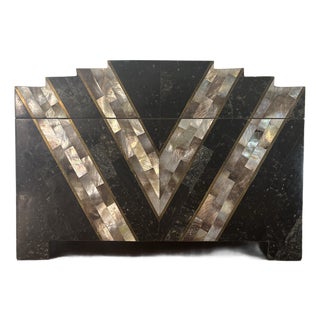 Vintage Postmodern Tessellated Stone Abalone Shell Decorative Box, 1970s For Sale