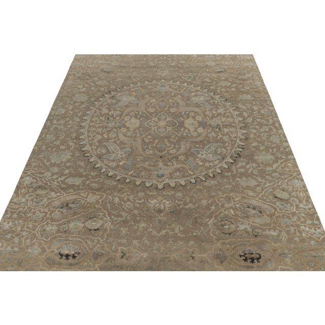 Traditional Rug & Kilim’s Classic Style Rug in Beige, Gray and Blue Medallion Floral Pattern For Sale - Image 3 of 7