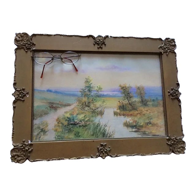 Antique Impressionistic Watercolor, Landscape Signed Delmar For Sale