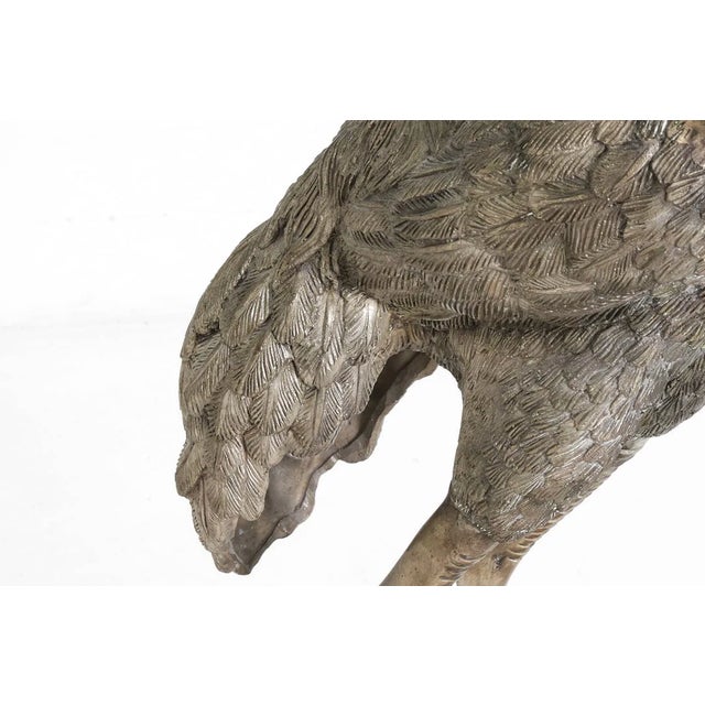 Monumental Pair of Silvered Crane Sculptures on Wooden Plinth Bases | 20th Century For Sale - Image 12 of 13