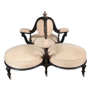 Victorian Conversation Seat in Ebony, 1880s For Sale