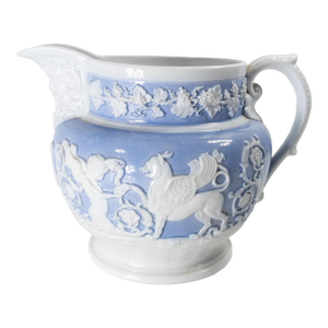 19th Century English Staffordshire Neoclassical Lavender Blue and White Pitcher by Ridgway