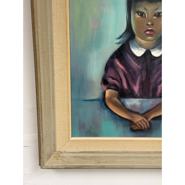 Blue Late 20th Century J.Lamm Female Portrait Oil Painting, Framed For Sale - Image 8 of 12