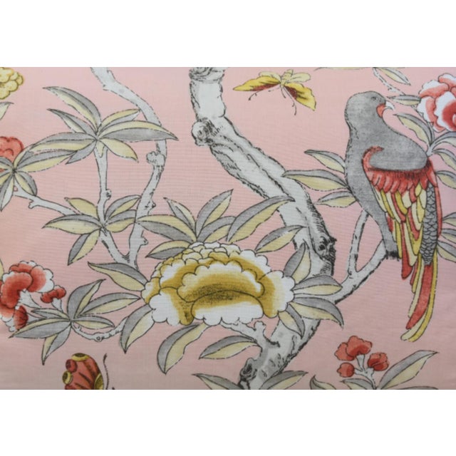 Custom-tailored pillow by Mike Seratt of The Prized Pig in Thibaut's "Giselle" botanical, bird, and butterfly linen print...