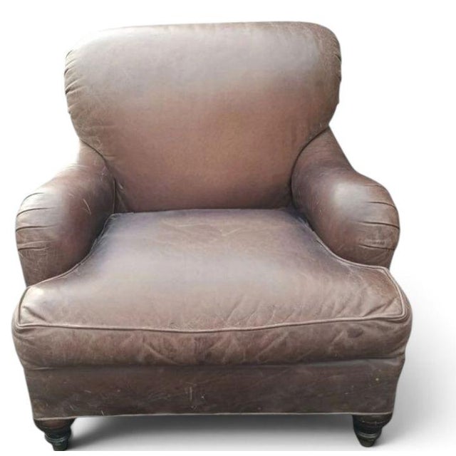 2000 - 2009 A Rare Vintage Genuine Leather Club Chair by William Alan and Ottoman For Sale - Image 5 of 9