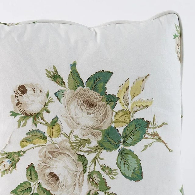 This pillow features Loudon Rose Fabric with a self-welt finish. A romantic, painterly quality infuses this rose bouquet...