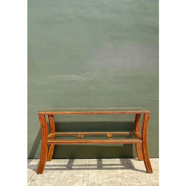 Mid 20th Century Vintage Pencil Reed and Glass Console Table For Sale - Image 5 of 16