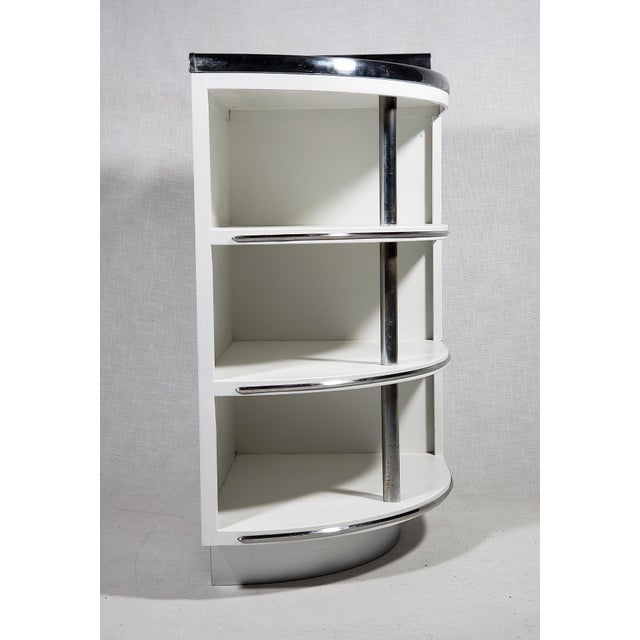 Metal Vintage Original Art Deco "Youngstown Kitchens" All Metal Cabinet Shelving W Orig. Laminate Top & Polished Chrome For Sale - Image 7 of 11