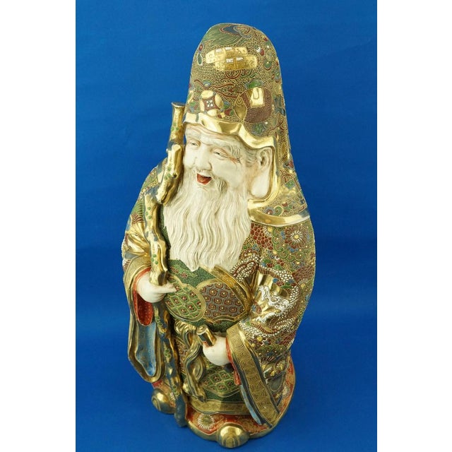 Large 19th Century Meiji Period Porcelain Sculpture of a Holy Monk from Satsuma, Japan, Late 1800s For Sale - Image 11 of 18