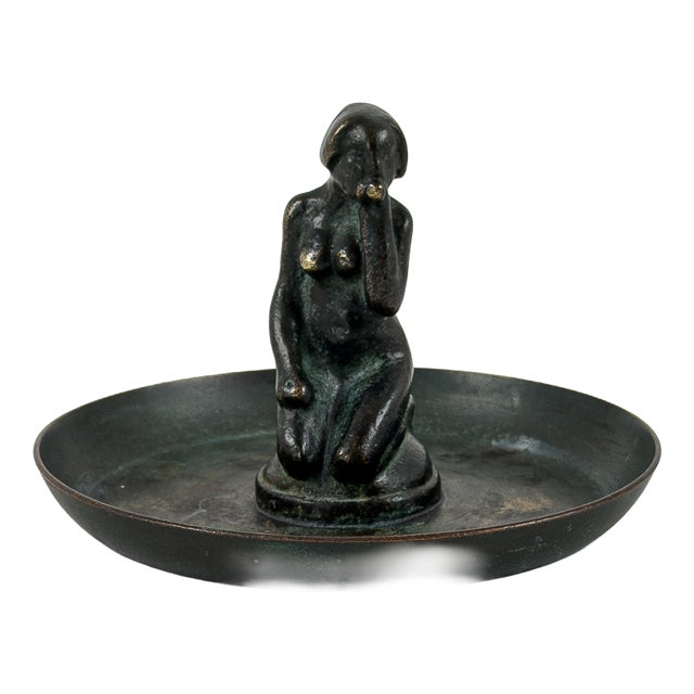 Art Deco Bronze Vide-Poche with Seated Female Figure, Scandinavia, 1930s For Sale