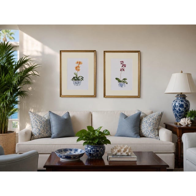 Pair of Vintage Framed Orchid Botanical Prints in Chinoiserie Pots For Sale - Image 10 of 12