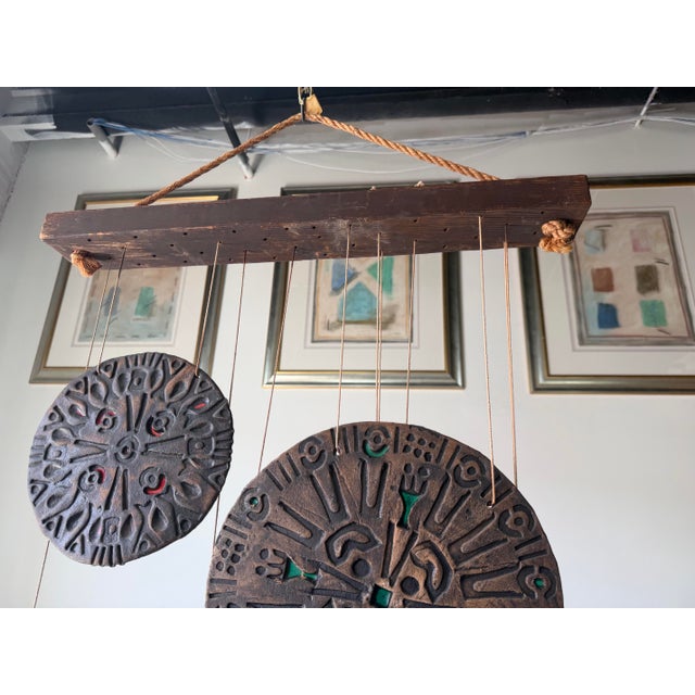 Brown Large - Mid-Century Modern Signed Pottery Hanging Wind Chime For Sale - Image 8 of 12