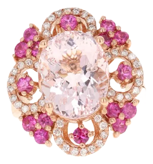 7.13 Carat Pink Morganite Sapphire Diamond Rose Gold Cocktail Ring