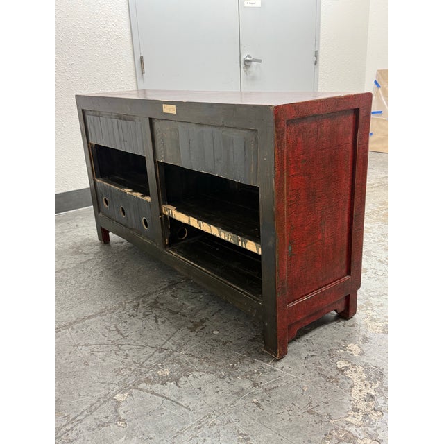 Red Asian Red Distressed Lacquered Sideboard, Vintage For Sale - Image 8 of 12