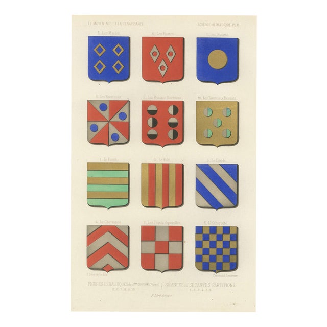 Ferdinand Séré, Heraldic Figures and Secant Partitions, 1851, Chromolithograph For Sale