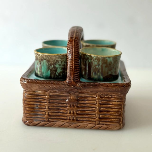 19th Century English Majolica Egg Cup Basket Set- 5 Pieces For Sale - Image 4 of 11