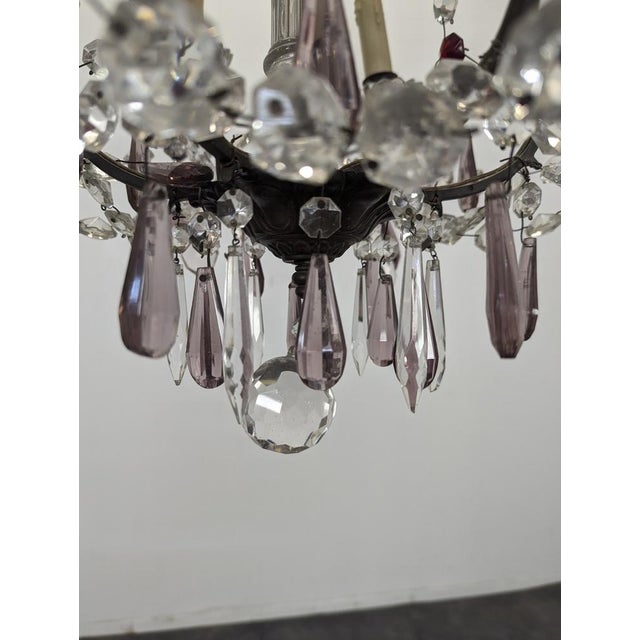 Crystal Chandelier with Bronze Frame and Baluster Stem For Sale - Image 6 of 7
