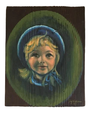 1960s "Young Girl Wearing a Bonnet" Portrait Painting by Joy Williams