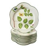 8 Vtg. Italian Handpainted Scalloped Floral Butterflies Dessert or Salad Plates for Bloomingdale’s For Sale