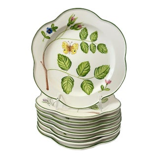 8 Vtg. Italian Handpainted Scalloped Floral Butterflies Dessert or Salad Plates for Bloomingdale’s For Sale