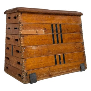 Vintage Swedish Gym Vaulting Box in Wood and Leather, 1940s For Sale