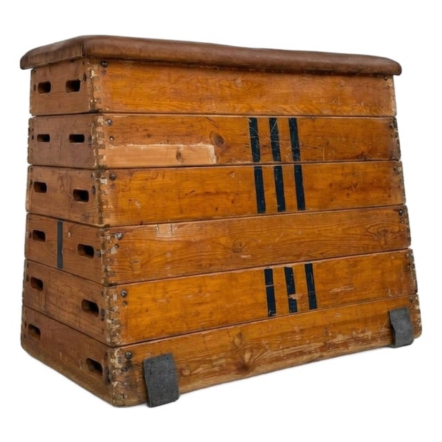 Vintage Swedish Gym Vaulting Box in Wood and Leather, 1940s For Sale