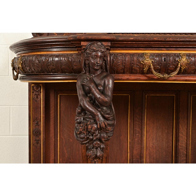 R. J. Horner Renaissance Revival Ornate Carved Oak Sideboard or Bar Cabinet, Circa 1880s For Sale - Image 12 of 17