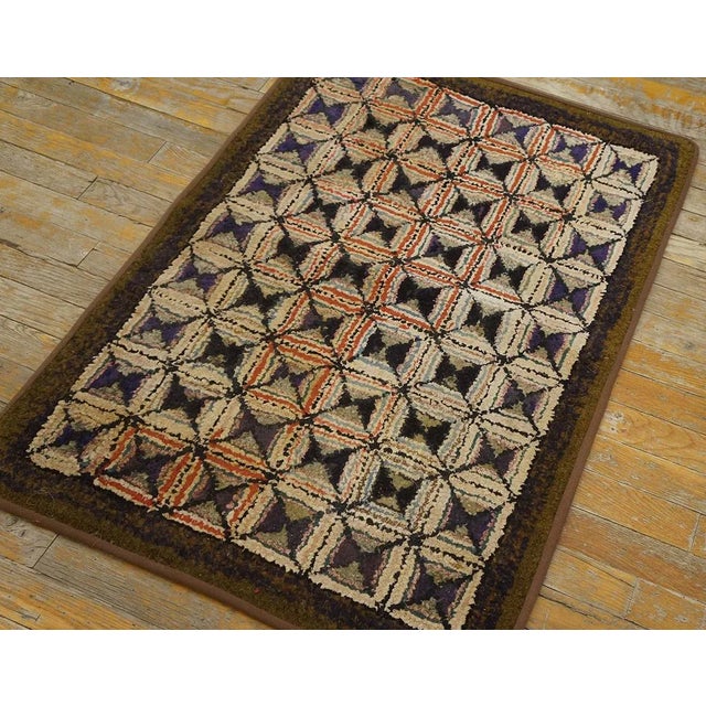 1920s Multicolor Square Folk Art Antique Amercian Hooked Rug 2' 4'' X 3' 4'' Woven Wool Carpet For Sale - Image 4 of 9