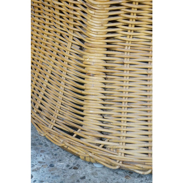 Vintage Bohemian Organic Modern Coastal Braided Wicker Barrel Patio Arm Chair For Sale - Image 16 of 18