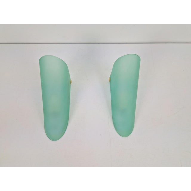 Vintage Triangular Conical Wall Sconces in Green Frosted Glass from Lumal-It, 1990s, Set of 2 For Sale - Image 4 of 16