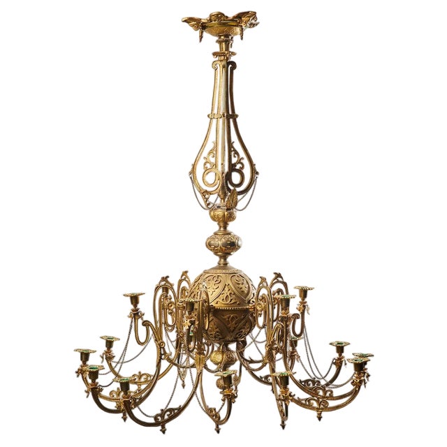 Antique Swedish Chandelier in Bronze For Sale